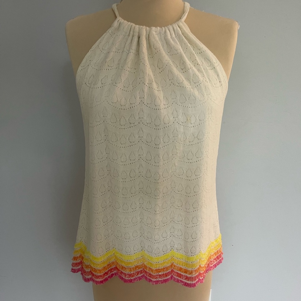 Trina Turk Chic Sunset Colored Hem Halter Top. Size Small